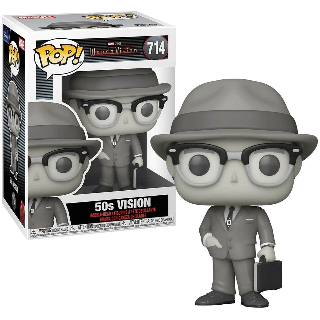 WandaVision 50's Vision (Black & White) Funko Pop #714 (Standard) with Protective Case – Marvel Vinyl Figure Bundle