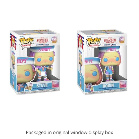 Stranger Things Scoops Ahoy (Sherbert Surprise): Steve with Ice Cream #1545 and Robin #1546 Funko Pop + Protective Cases