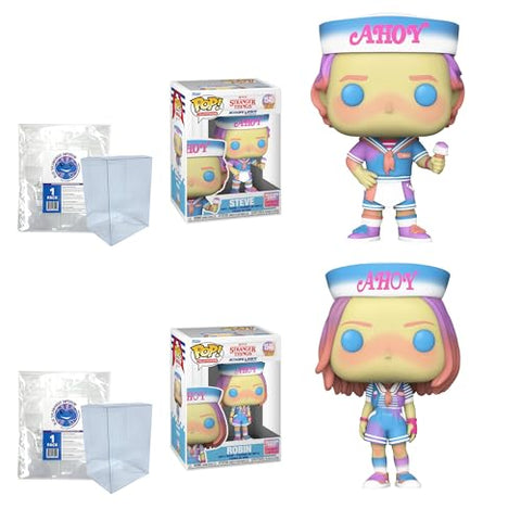 Stranger Things Scoops Ahoy (Sherbert Surprise): Steve with Ice Cream #1545 and Robin #1546 Funko Pop + Protective Cases