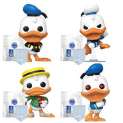 Disney: Donald Duck 90th Anniversary Set of 4: 1938 Donald Duck #1442, Angry Donald Duck #1443, Dapper Donald Duck #1444, Donald Duck with Heart Eyes #1445 Funko Pops + Protective Cases