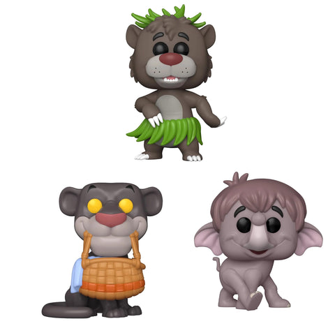 Disney's Jungle Book Set of 3: Baloo #1474, Bagheera with Basket #1475, Hathi Jr #1476 Funko Pop + Protective Cases