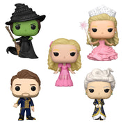 Wicked Set of 5: Elphaba, Glinda in Bubble Gown, Fiyero, Glinda in Nightgown, Madame Morrible Funko Pops + Protective Cases