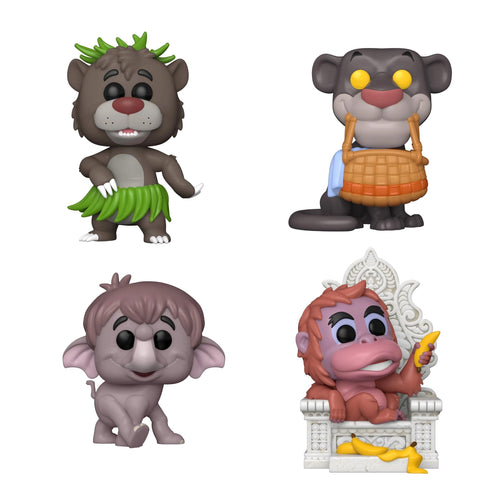 Jungle Book: Baloo, Bagheera with Basket, Hathi Jr, King Louie on Throne Deluxe  Funko Pops + Protective Cases
