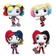 Harley Quinn Takeover: Harley on Apokolips #450, Harley with Bat #451, Harley with Pizza #452, Harley with Accessories #453 Funko Pop Vinyl Figures + Protective Cases