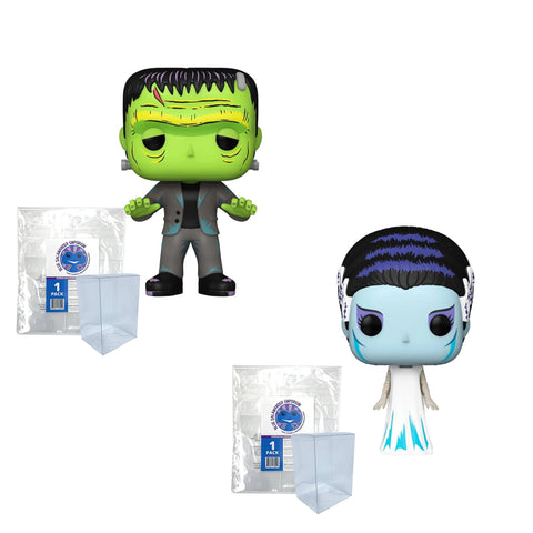 Universal Monsters Set of 2: Frankenstein #1630 and Bride of Frankenstein #1631 Funko Pop + Protective Case