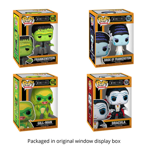 Universal Monsters: Frankenstein, Bride of Frankenstein, Gill-Man, Dracula  Funko Pops + Protective Cases