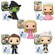 Wicked Set of 5: Elphaba, Glinda in Bubble Gown, Fiyero, Glinda in Nightgown, Madame Morrible Funko Pops + Protective Cases