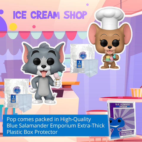 Tom with Ice Cream Cone #1657 and Jerry with Dessert #1658 Funko Pops + Protective Cases