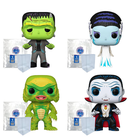 Universal Monsters: Frankenstein, Bride of Frankenstein, Gill-Man, Dracula  Funko Pops + Protective Cases