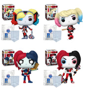 Harley Quinn Takeover: Harley on Apokolips #450, Harley with Bat #451, Harley with Pizza #452, Harley with Accessories #453 Funko Pop Vinyl Figures + Protective Cases