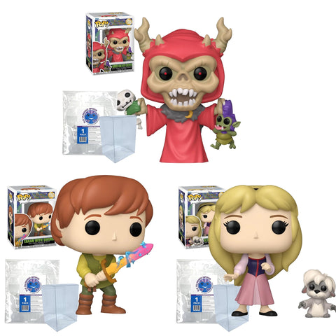 The Black Cauldron: Taran with Sword #1587, Eilonwy with Gurgi #1588, Horned King with Creeper #1586 Funko Pops + Protective Cases