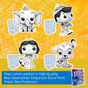 Disney Sketched Set of 4: Dumbo #1524, Pinocchio #1525, Snow White #1526, Bambi #1527 Funko Pops + Protective Cases