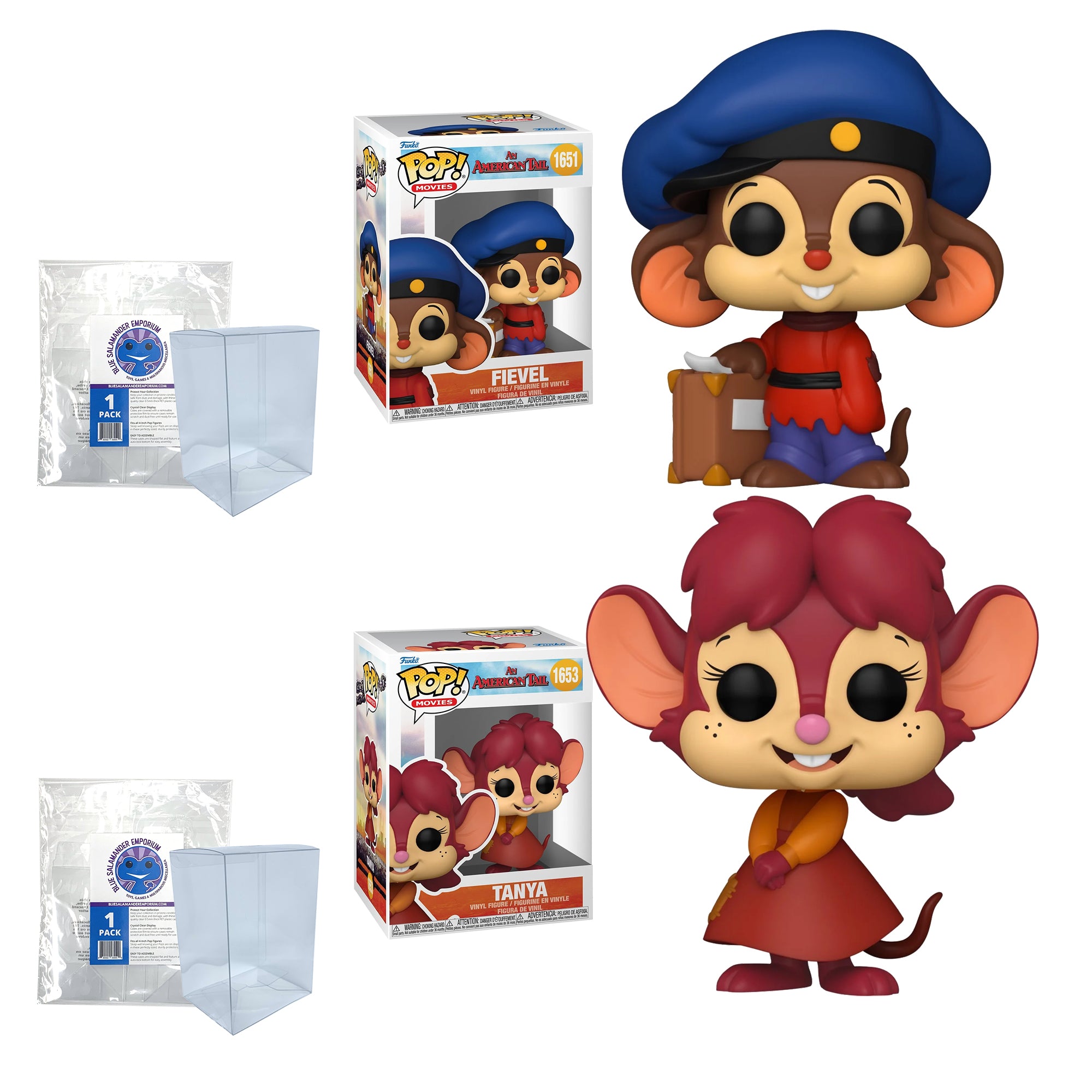 An American Tail Funko Pop Set of 2 with Protector Cases – Fievel #1651 and Tanya Smiling #1653