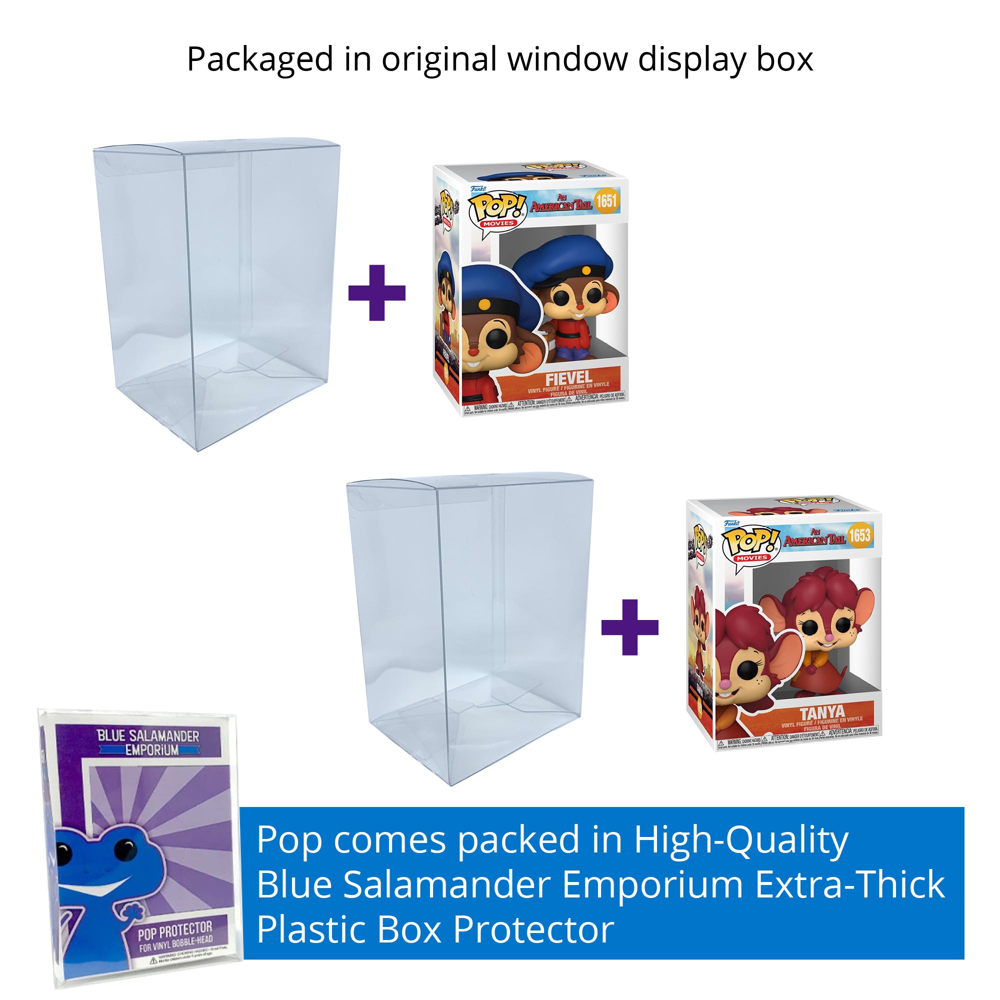 An American Tail Funko Pop Set of 2 with Protector Cases – Fievel #1651 and Tanya Smiling #1653