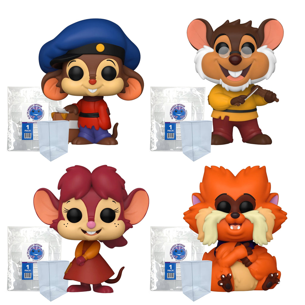 An American Tail Funko Pop Set of 4 with Protector Cases – Fievel #1651, Papa with Violin #1652, Tanya Smiling #1653, Tiger #1654