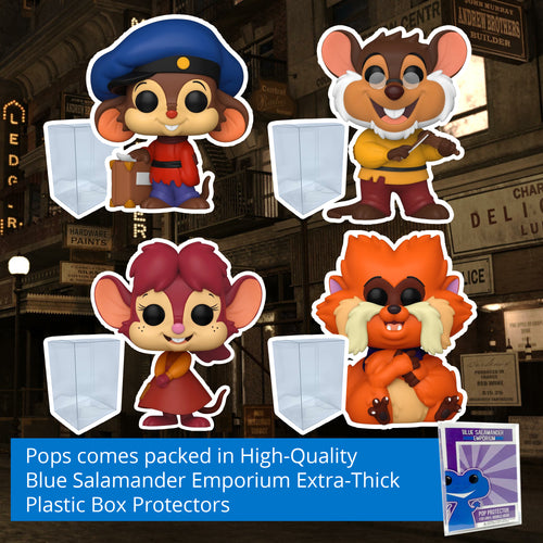 An American Tail Funko Pop Set of 4 with Protector Cases – Fievel #1651, Papa with Violin #1652, Tanya Smiling #1653, Tiger #1654