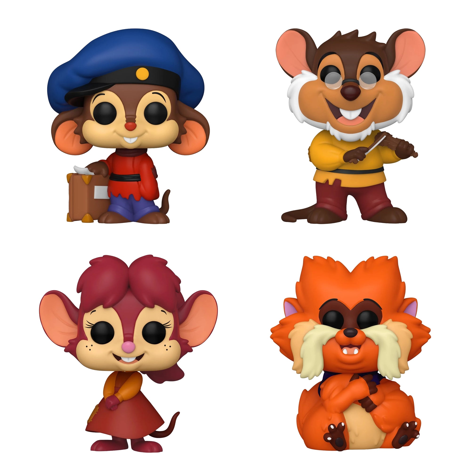 An American Tail Funko Pop Set of 4 with Protector Cases – Fievel #1651, Papa with Violin #1652, Tanya Smiling #1653, Tiger #1654