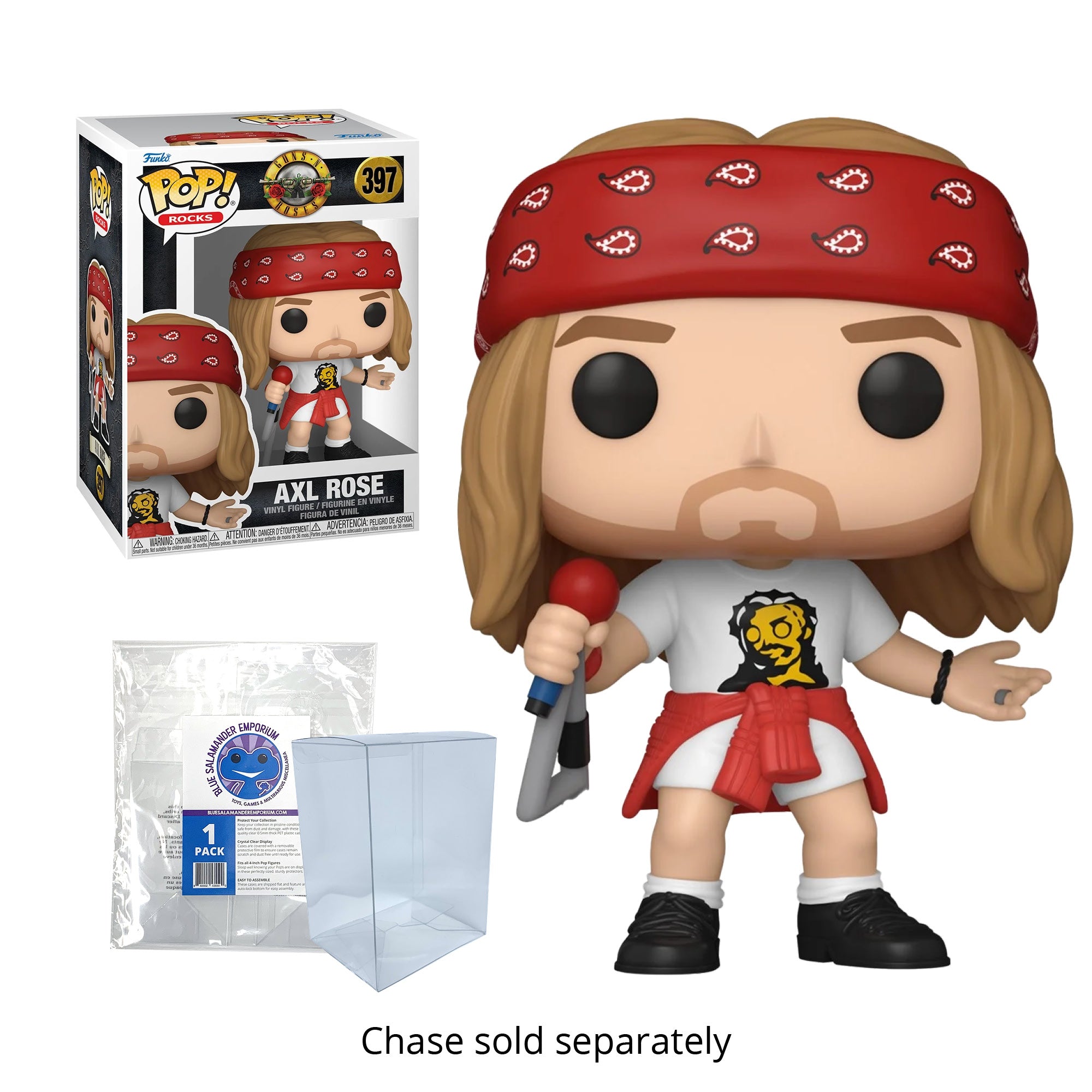Axl Rose (1992) Funko Pop #397 (Standard) with Protective Case – Guns N' Roses Rocks Vinyl Figure Bundle
