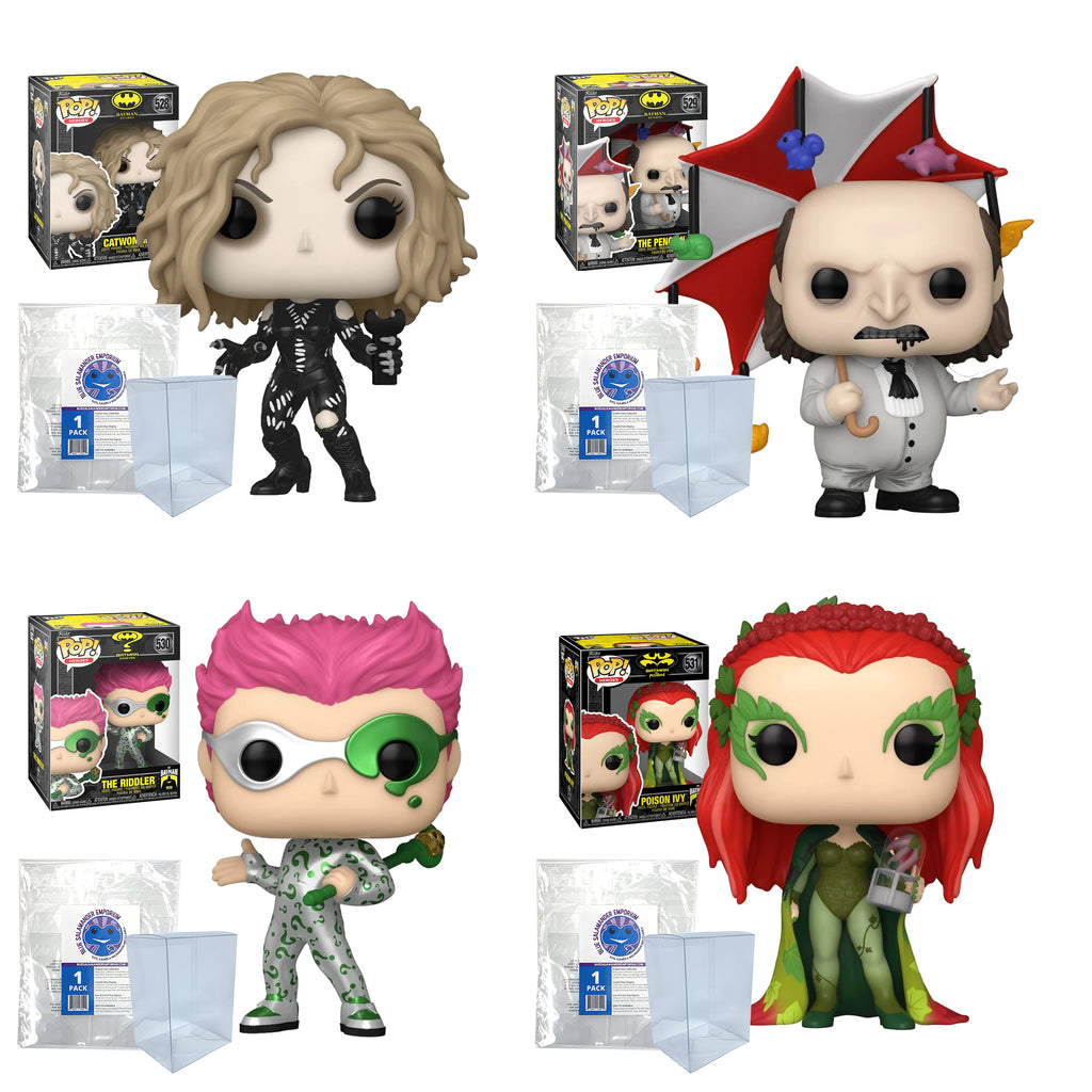 Batman Villains Funko Pop Set of 4 with Protector Cases – Catwoman #528, The Penguin #529, The Riddler #530, Poison Ivy #531