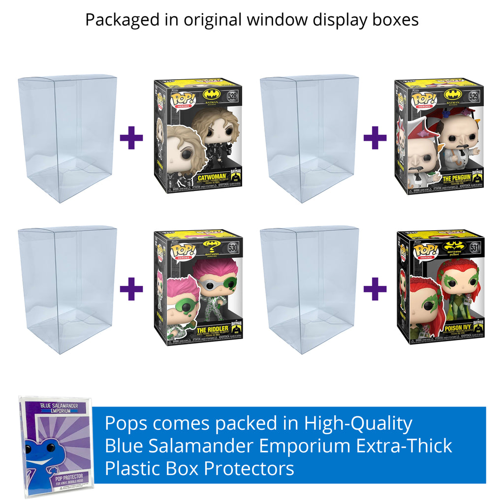 Batman Villains Funko Pop Set of 4 with Protector Cases – Catwoman #528, The Penguin #529, The Riddler #530, Poison Ivy #531