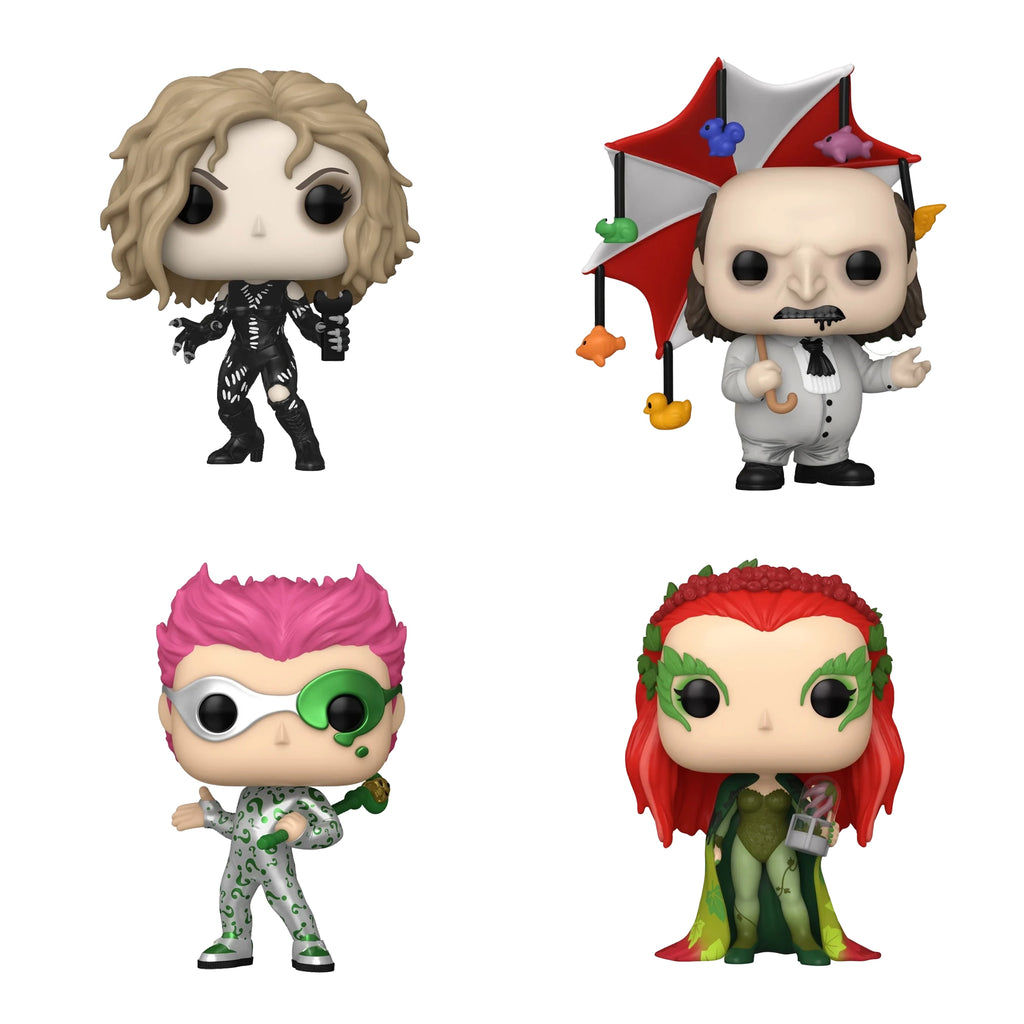 Batman Villains Funko Pop Set of 4 with Protector Cases – Catwoman #528, The Penguin #529, The Riddler #530, Poison Ivy #531