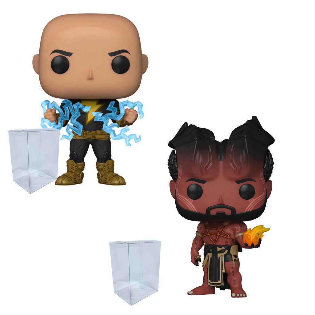 Black Adam Set of 2 Funko Pops with Protector Cases – Black Adam (Lightning) #1232 and Sabbac #1237 + 2 Plastic Protective Cases