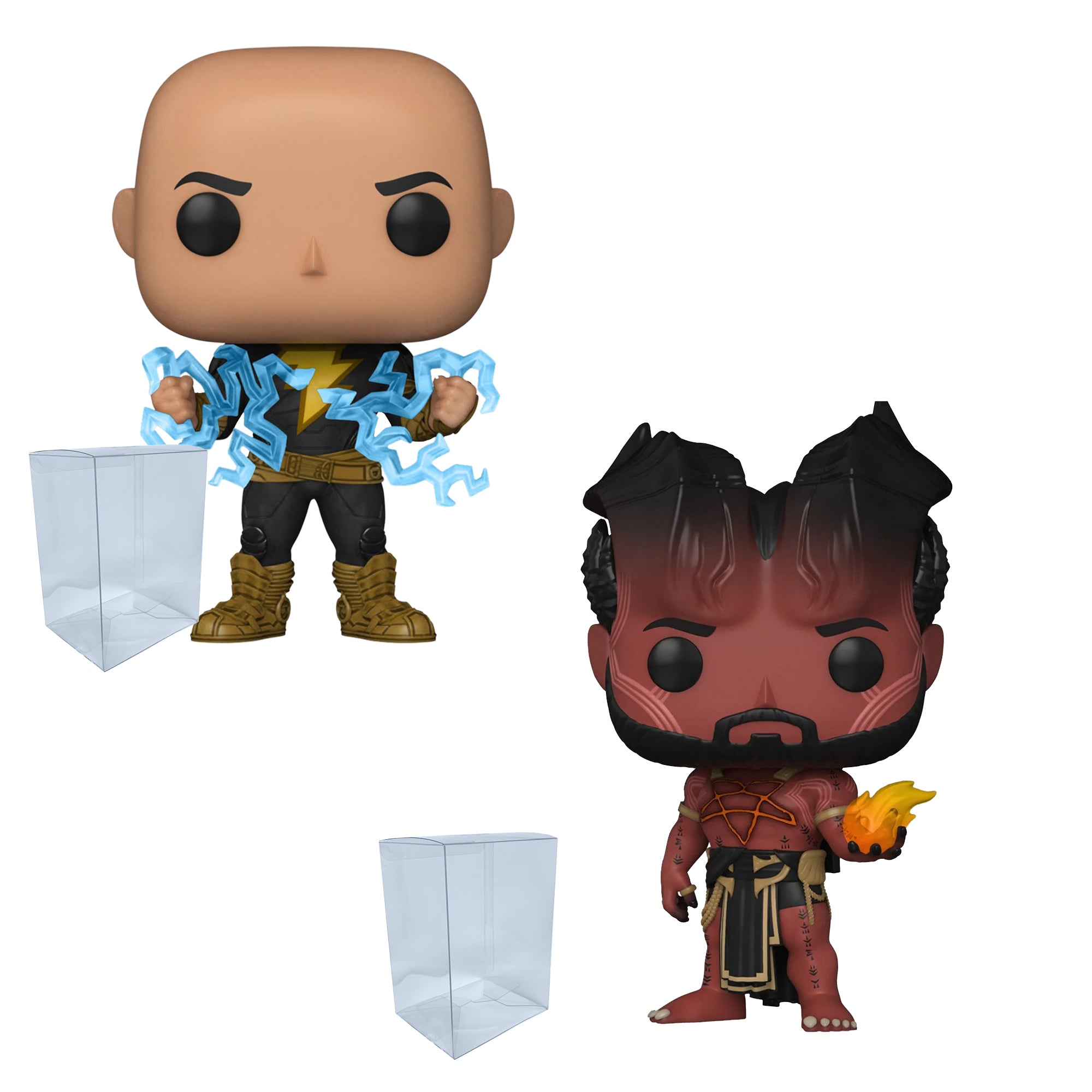 Black Adam Set of 2 Funko Pops with Protector Cases – Black Adam (Lightning) #1232 and Sabbac #1237 + 2 Plastic Protective Cases