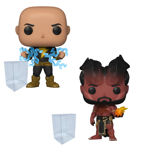 Black Adam Set of 2 Funko Pops with Protector Cases – Black Adam (Lightning) #1232 and Sabbac #1237 + 2 Plastic Protective Cases