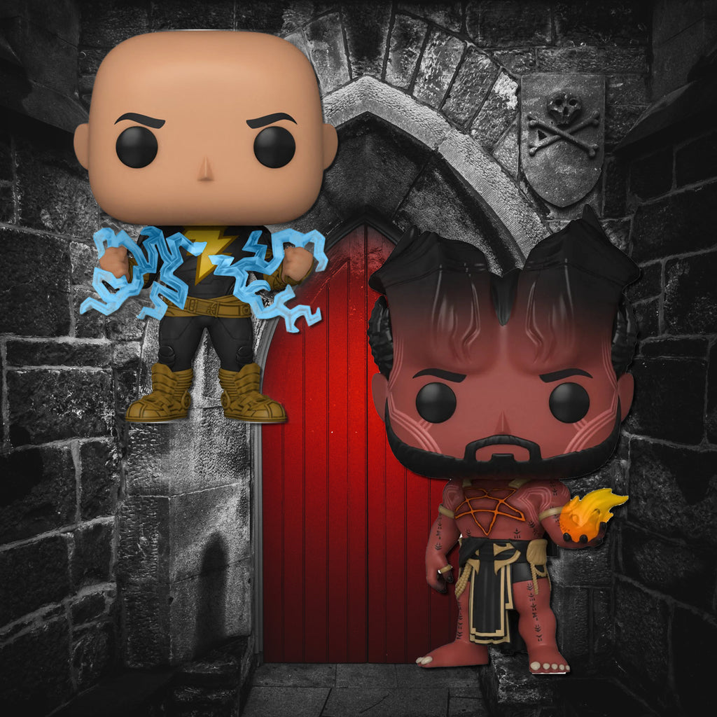 Black Adam Set of 2 Funko Pops with Protector Cases – Black Adam (Lightning) #1232 and Sabbac #1237 + 2 Plastic Protective Cases
