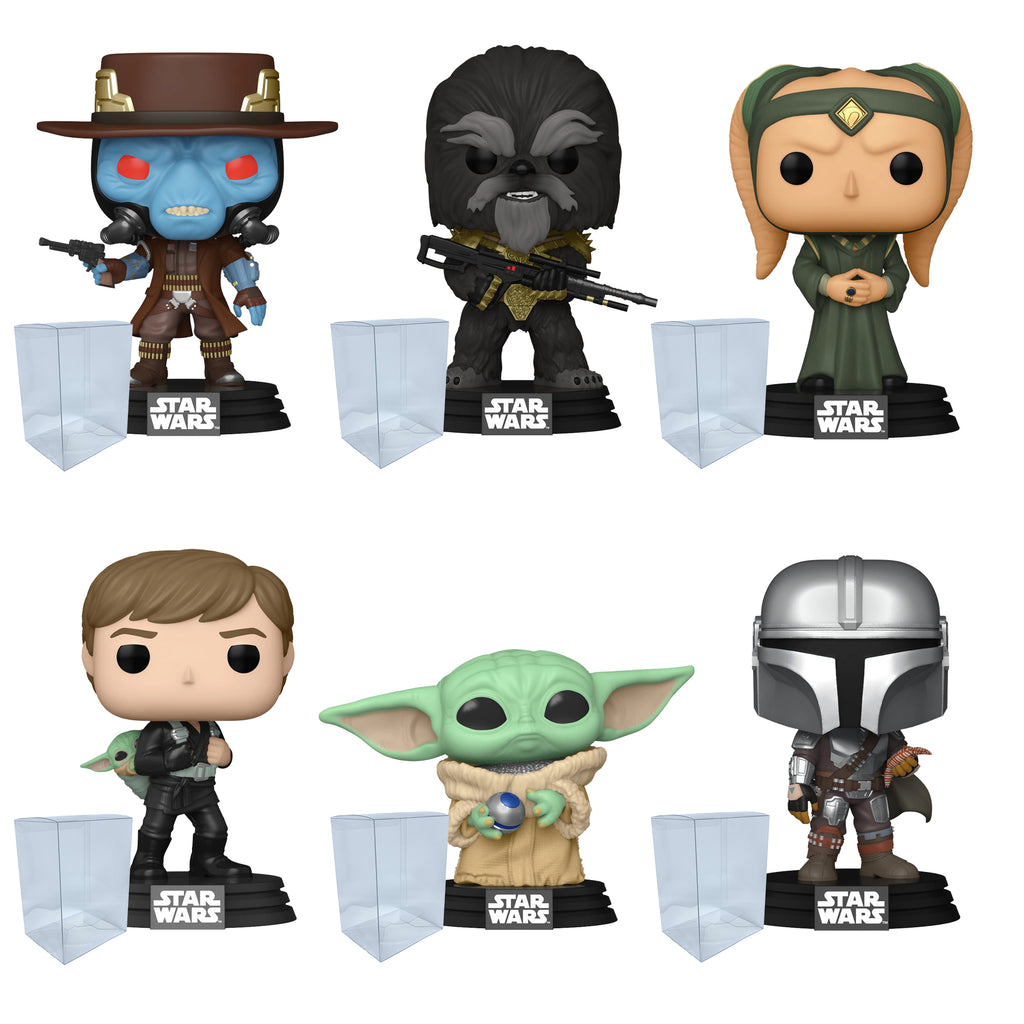 Star Wars Book of Boba Fett Funko Pop Set of 6 with Protector Cases – Cad Bane, Krrsantan, Majordomo, Luke Skywalker & Grogu, Grogu with Armor, The Mandalorian