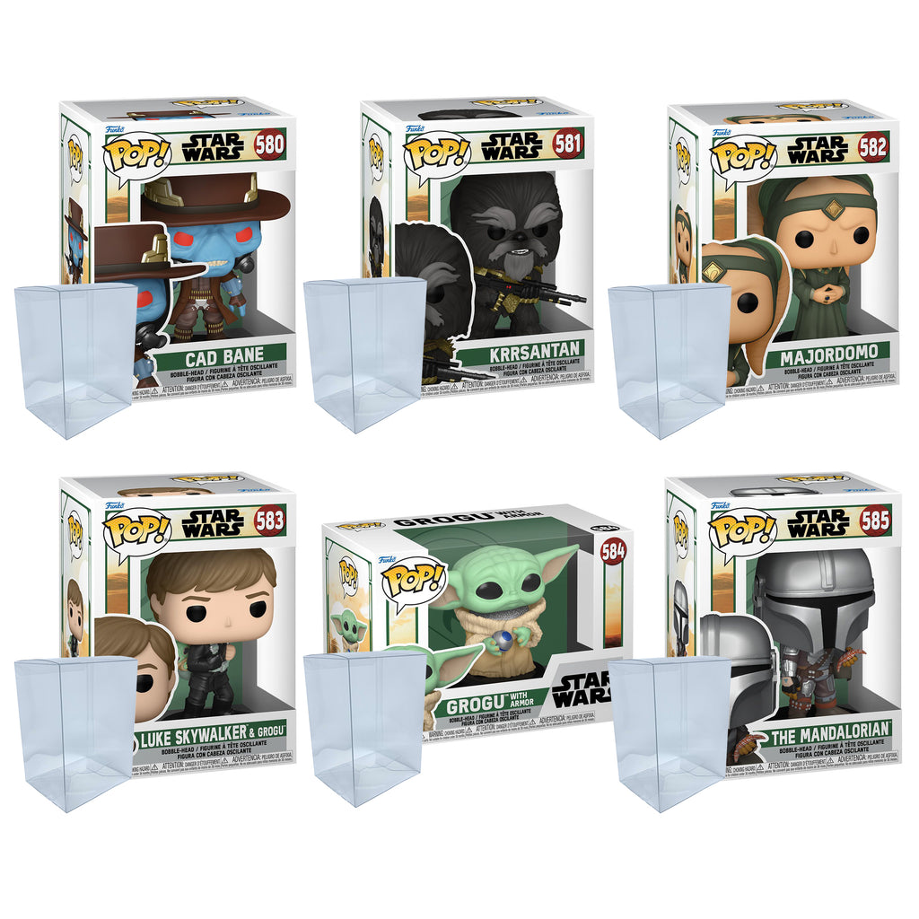 Star Wars Book of Boba Fett Funko Pop Set of 6 with Protector Cases – Cad Bane, Krrsantan, Majordomo, Luke Skywalker & Grogu, Grogu with Armor, The Mandalorian