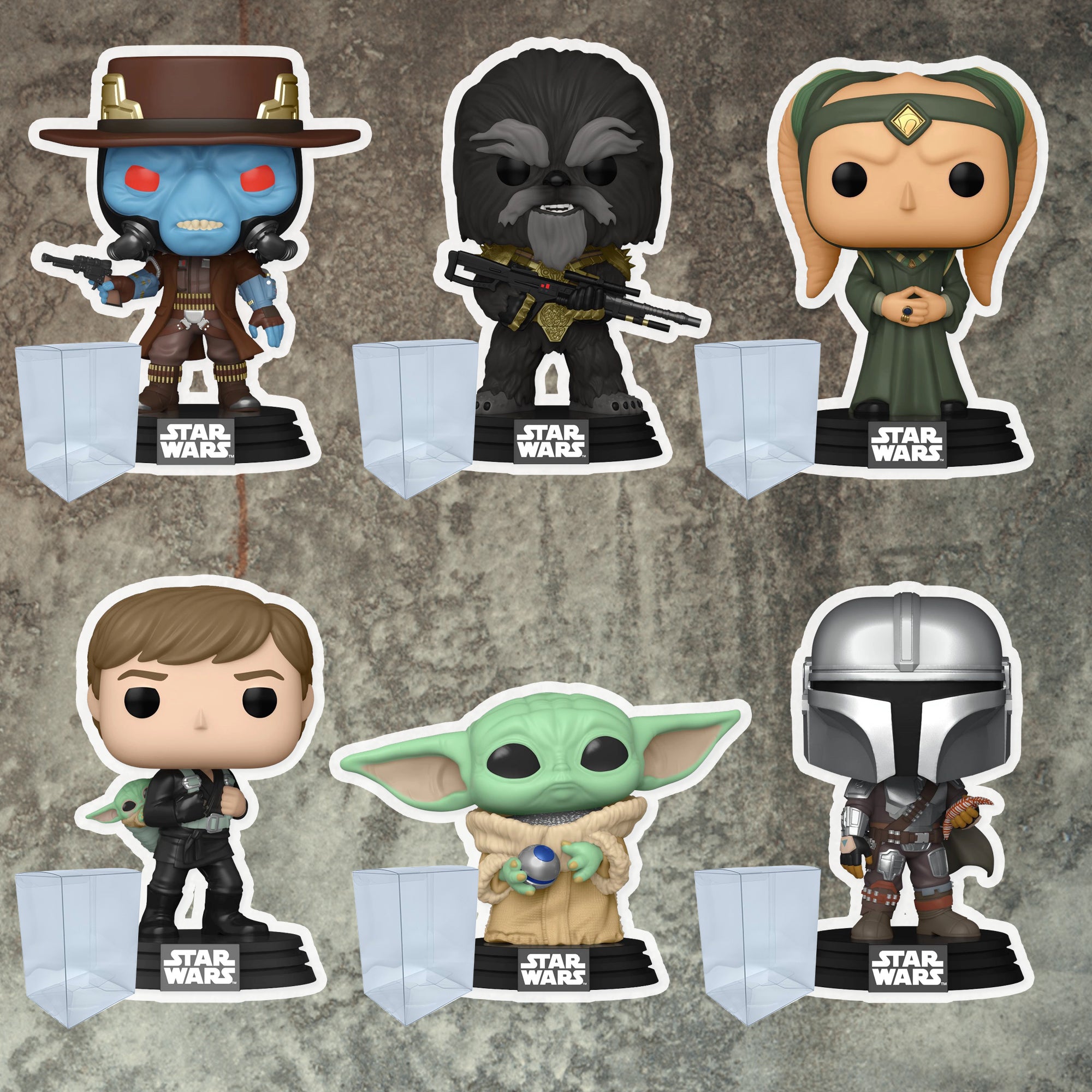 Star Wars Book of Boba Fett Funko Pop Set of 6 with Protector Cases – Cad Bane, Krrsantan, Majordomo, Luke Skywalker & Grogu, Grogu with Armor, The Mandalorian