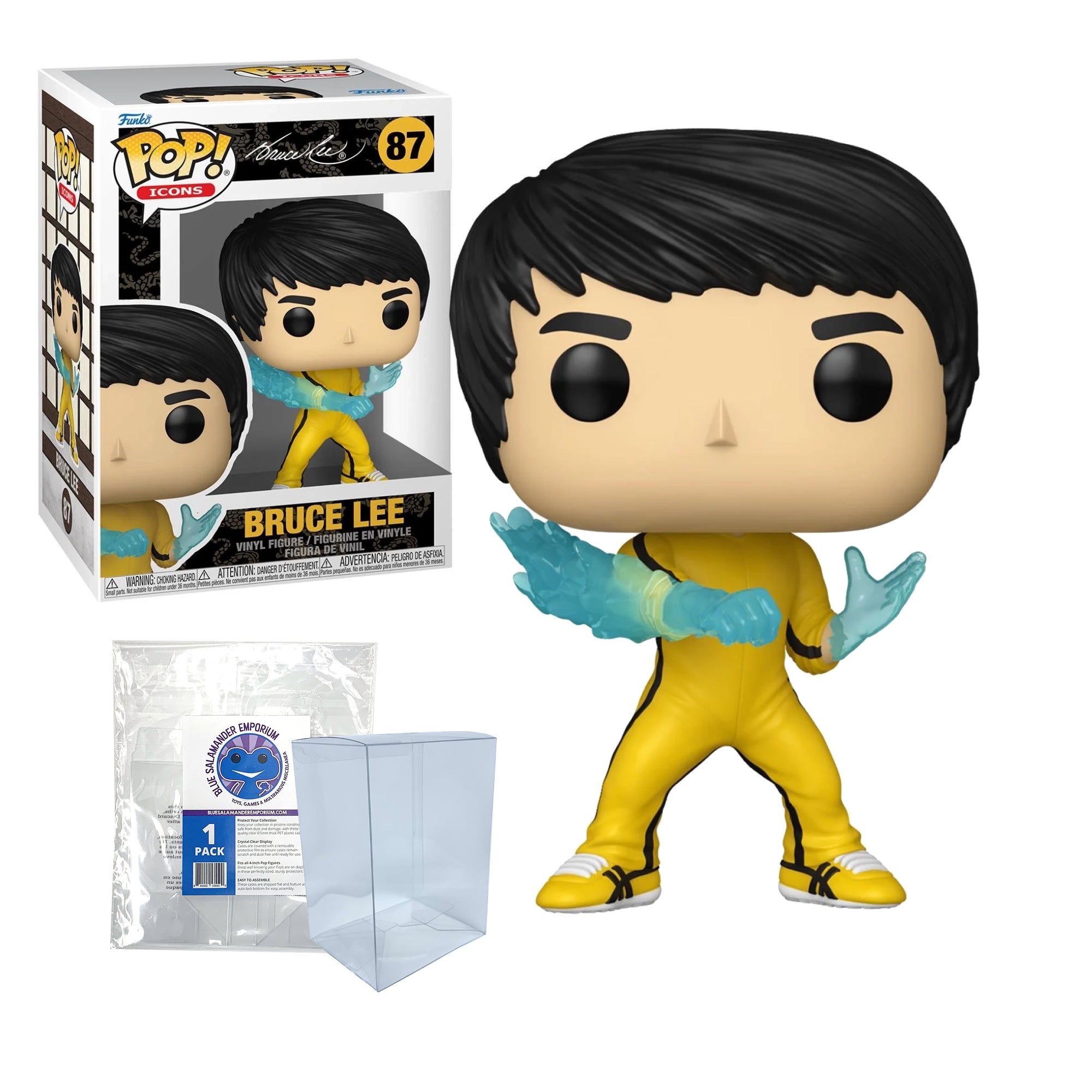 Bruce Lee (Be Water) Funko Pop #87 with Protective Case – Pop! Icons Vinyl Figure Bundle