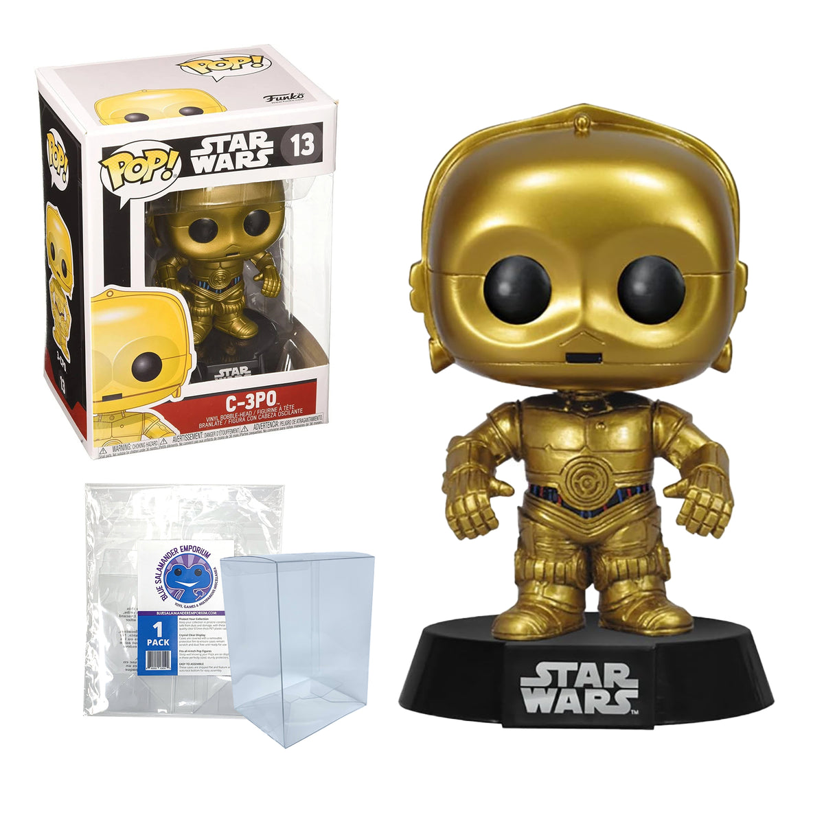 C-3PO Funko Pop #13 with Protective Case – Star Wars Vinyl Bobblehead Bundle