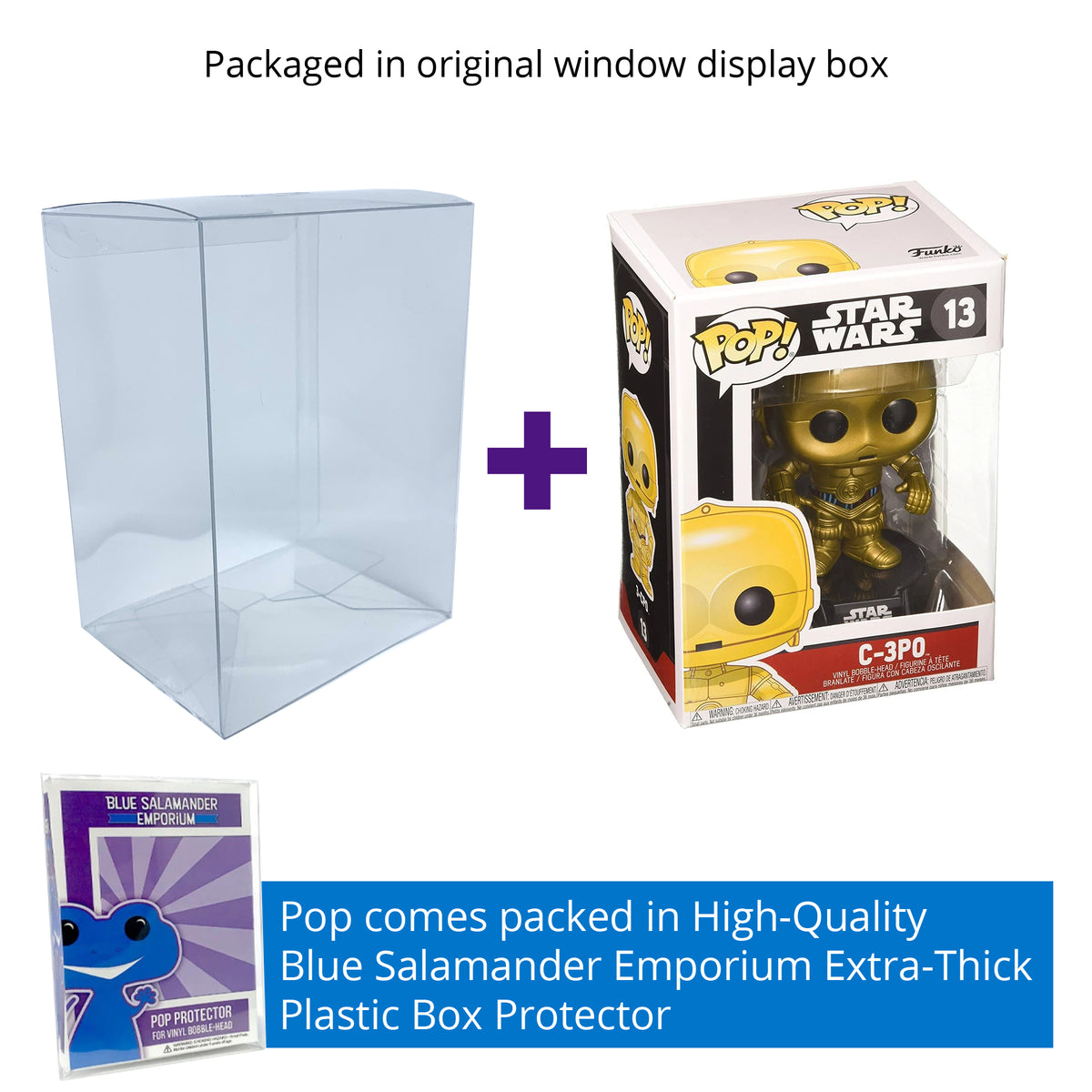 C-3PO Funko Pop #13 with Protective Case – Star Wars Vinyl Bobblehead Bundle
