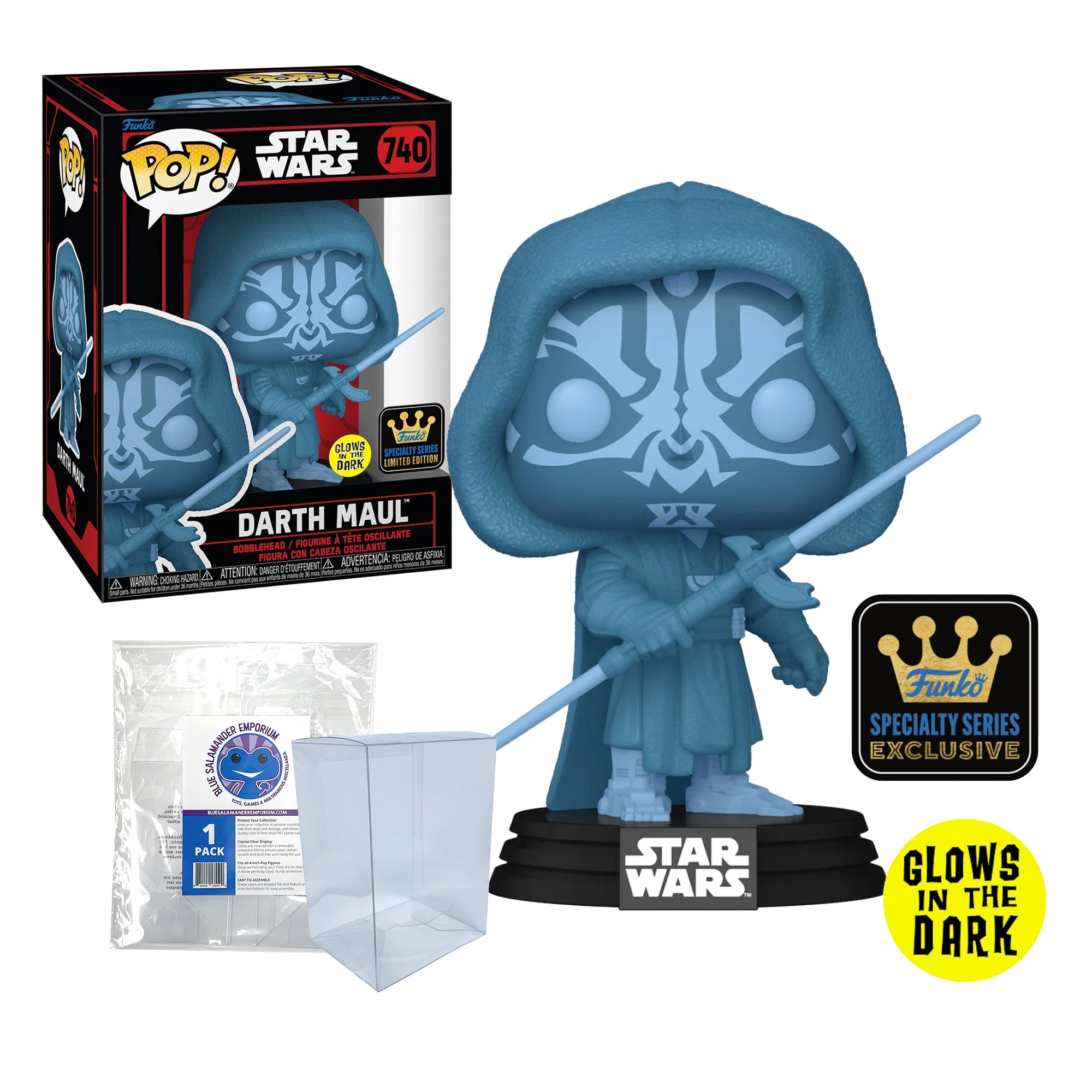 Darth Maul Hologram Glow-in-the-Dark Funko Pop #740 with Protective Case – Star Wars Specialty Series Vinyl Figure Bundle