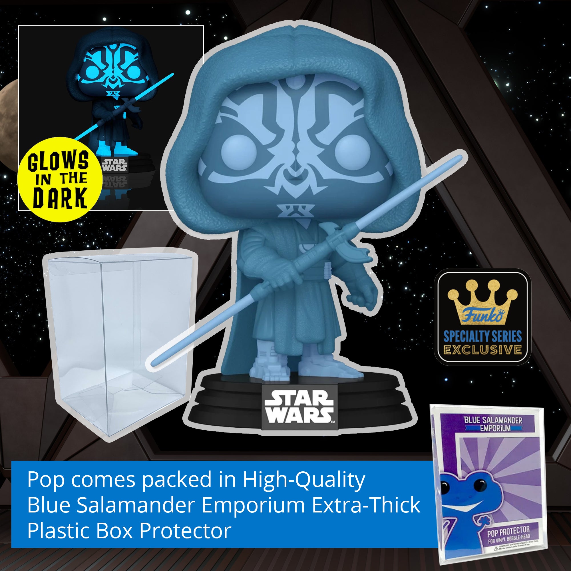Darth Maul Hologram Glow-in-the-Dark Funko Pop #740 with Protective Case – Star Wars Specialty Series Vinyl Figure Bundle