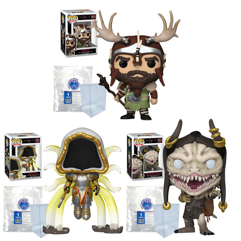 Diablo IV Funko Pop Set of 3 with Protector Cases – Druid #941, Inarius #952, Treasure Goblin #953
