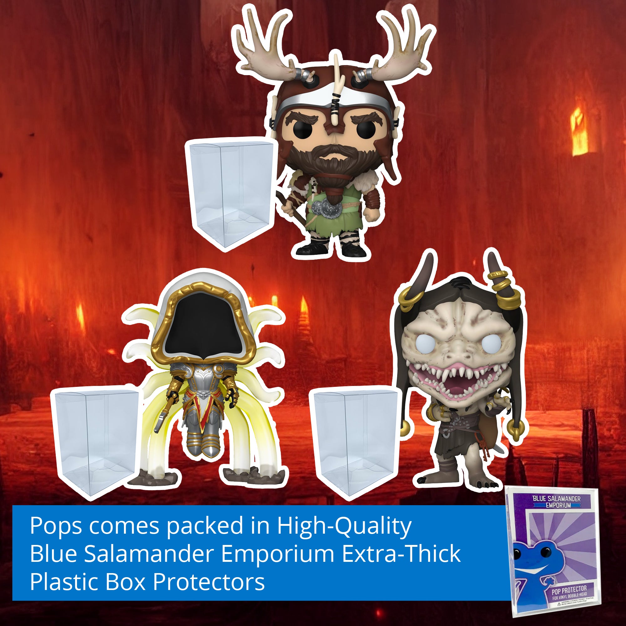 Diablo IV Funko Pop Set of 3 with Protector Cases – Druid #941, Inarius #952, Treasure Goblin #953