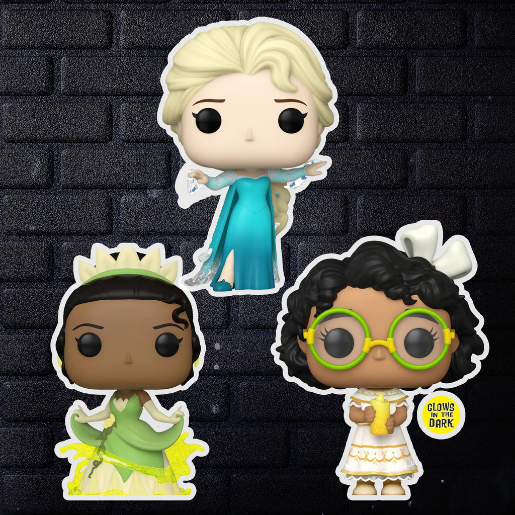 Disney 100 Princess Funko Pop Set of 3 with Protector Cases – Elsa #1319, Tiana #1321, Mirabel (Glow in the Dark) #1327