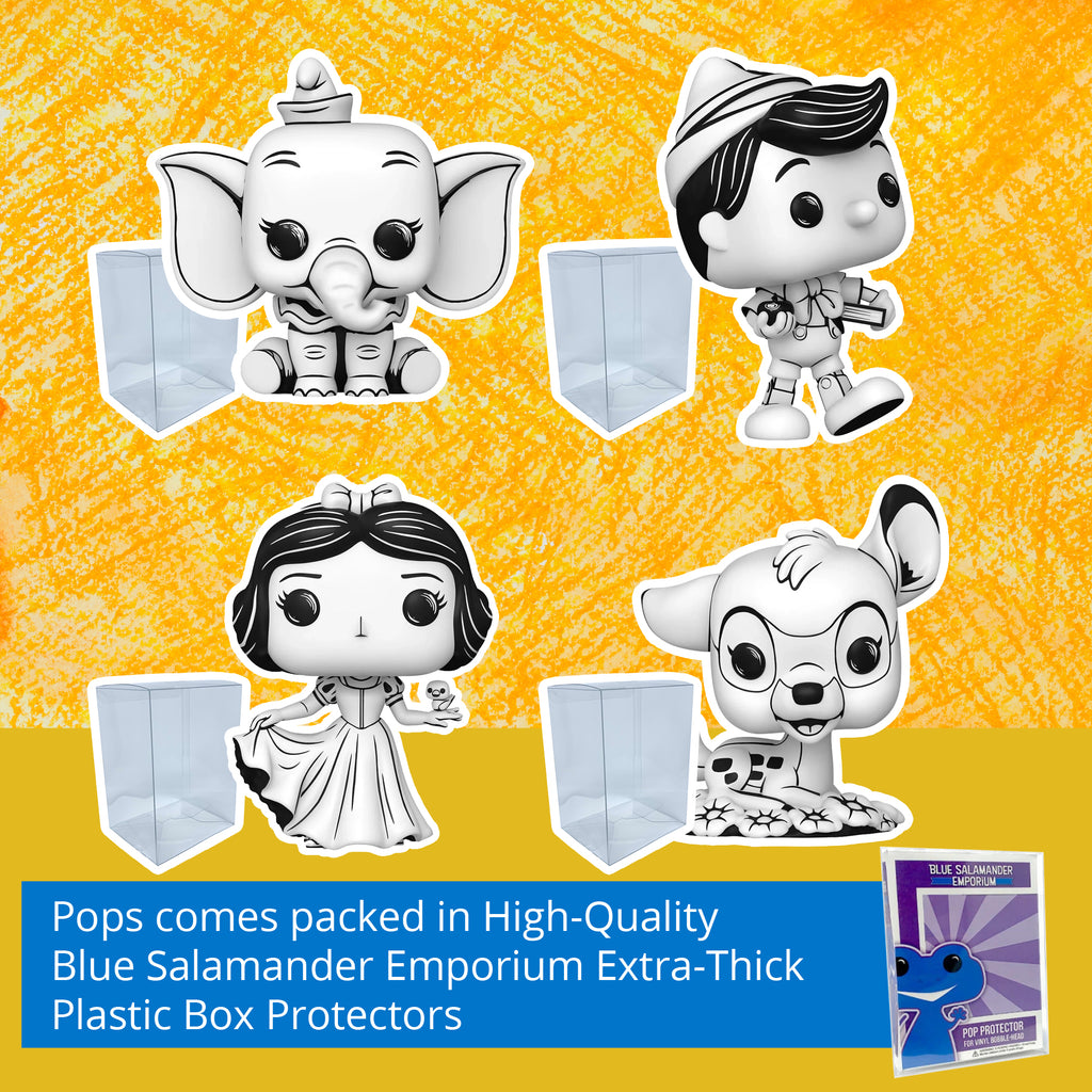 Disney Sketched Funko Pop Set of 4 with Protector Cases – Dumbo #1524, Pinocchio #1525, Snow White #1526, Bambi #1527