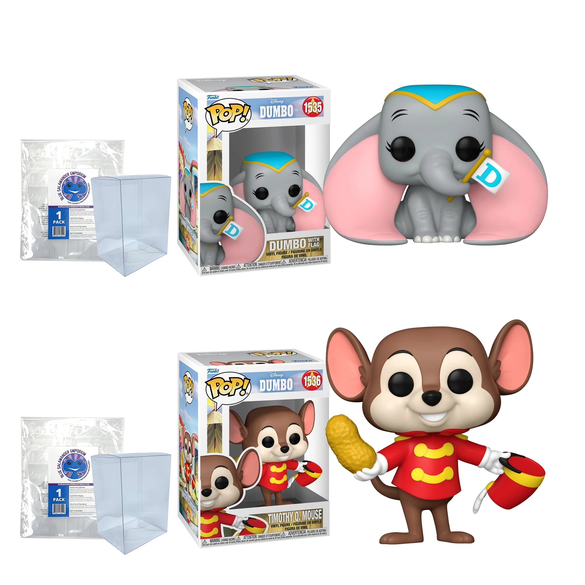 Dumbo Set of 2 Funko Pops with Protector Cases – Dumbo with Flag #1535 and Timothy Q. Mouse #1536