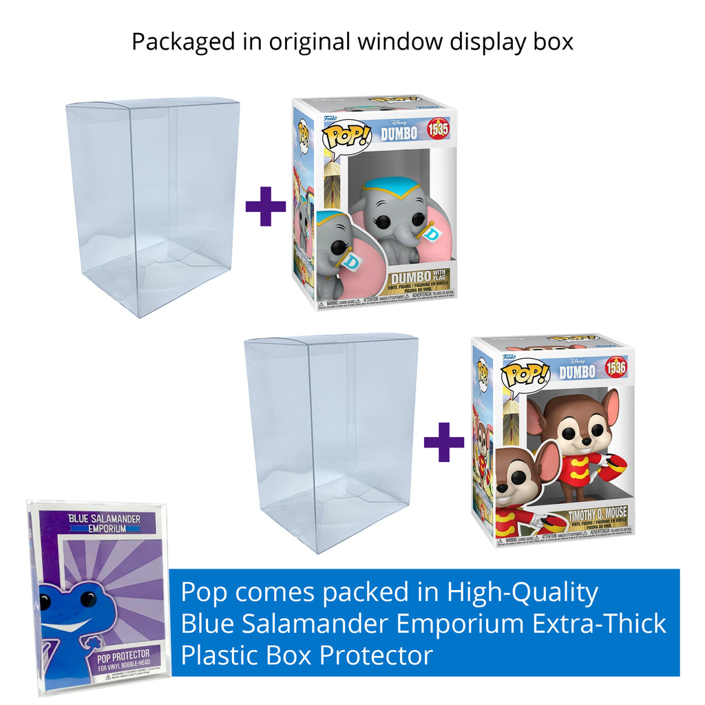 Dumbo Set of 2 Funko Pops with Protector Cases – Dumbo with Flag #1535 and Timothy Q. Mouse #1536