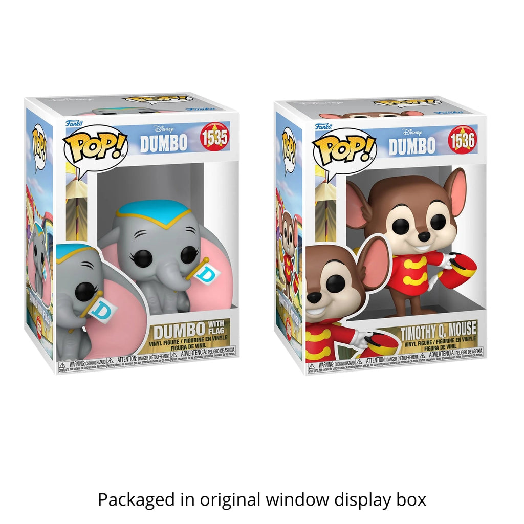 Dumbo Set of 2 Funko Pops with Protector Cases – Dumbo with Flag #1535 and Timothy Q. Mouse #1536