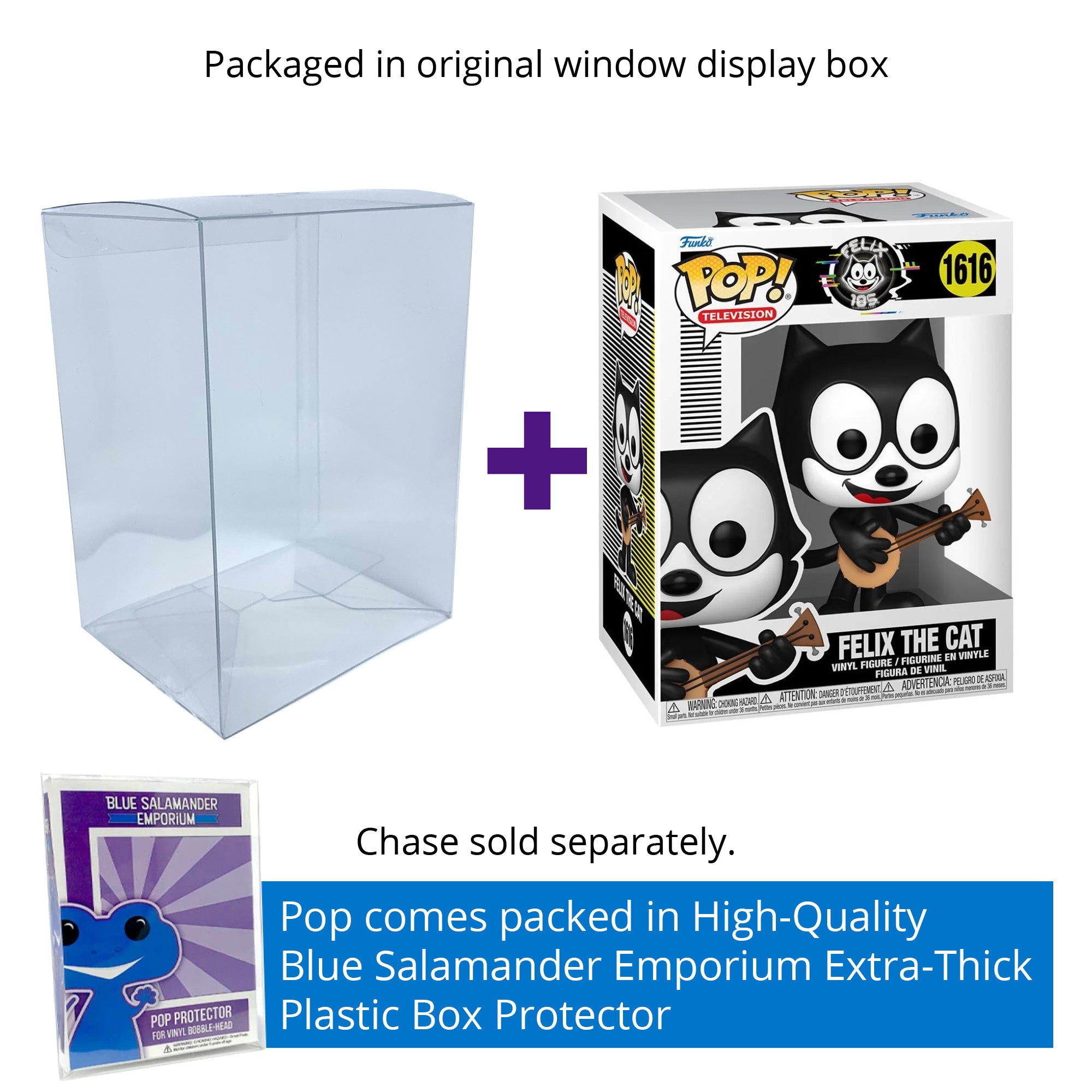 Felix the Cat with Guitar Funko Pop #1616 with Protective Case – 105th Anniversary Vinyl Figure Bundle