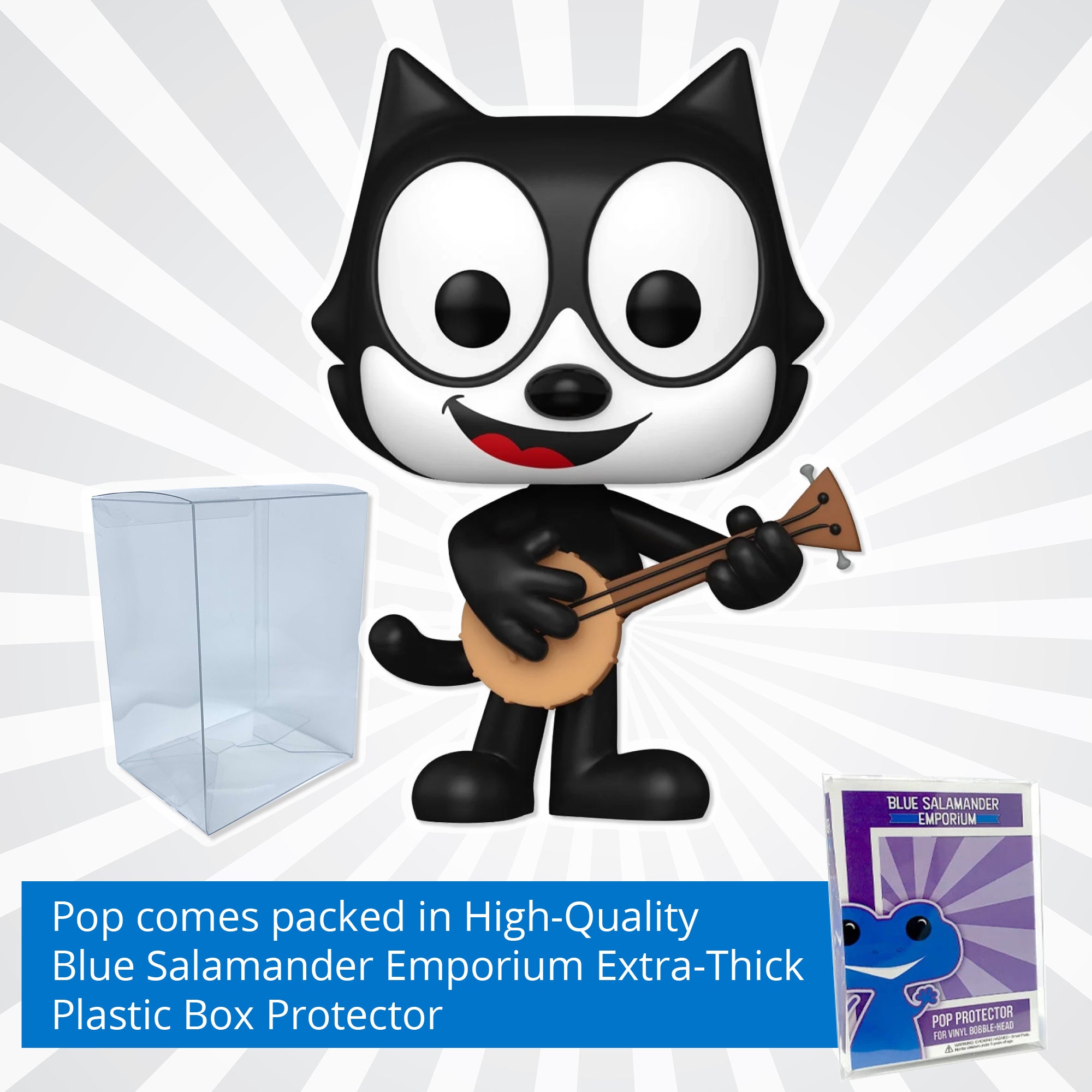 Felix the Cat with Guitar Funko Pop #1616 with Protective Case – 105th Anniversary Vinyl Figure Bundle