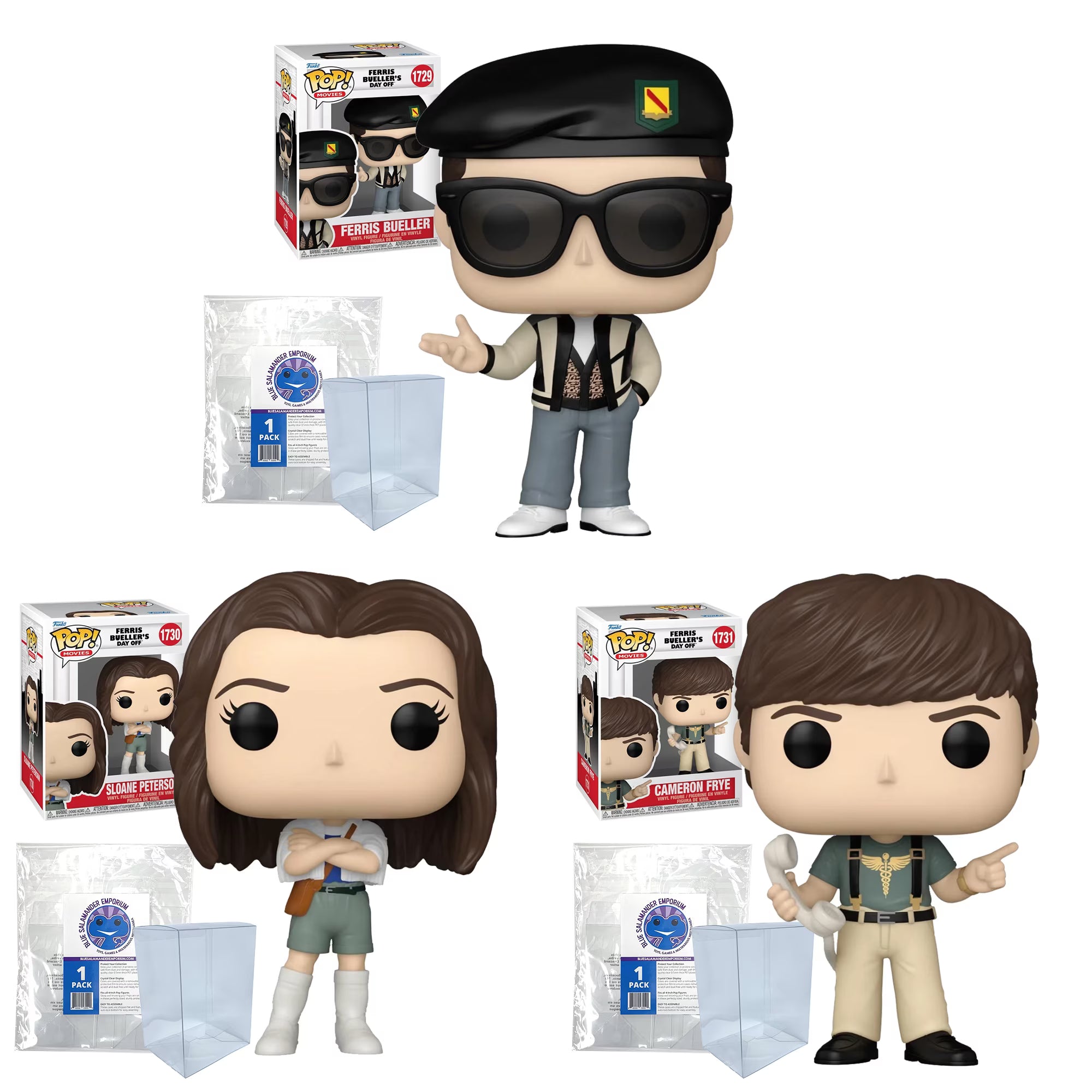 Ferris Bueller's Day Off Funko Pop Set of 3 with Protective Cases