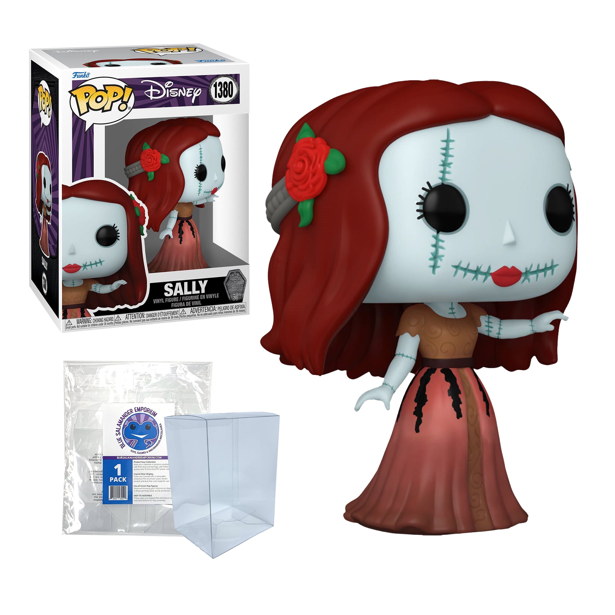 Nightmare Before Christmas Formal Sally Funko Pop #1380 with Protective Case – 30th Anniversary Disney Vinyl Figure Bundle