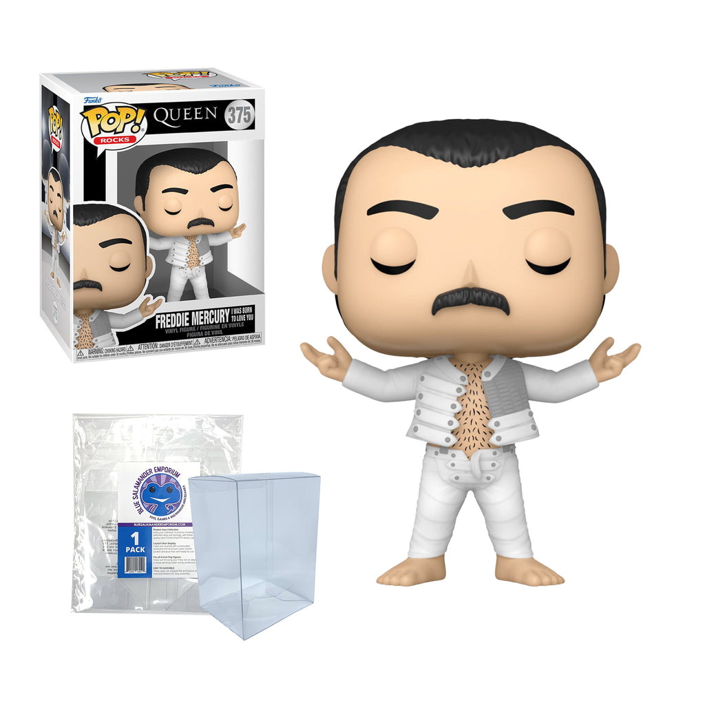 Freddie Mercury "I Was Born to Love You" Funko Pop #375 with Protective Case – Queen Funko Rocks Vinyl Figure Bundle