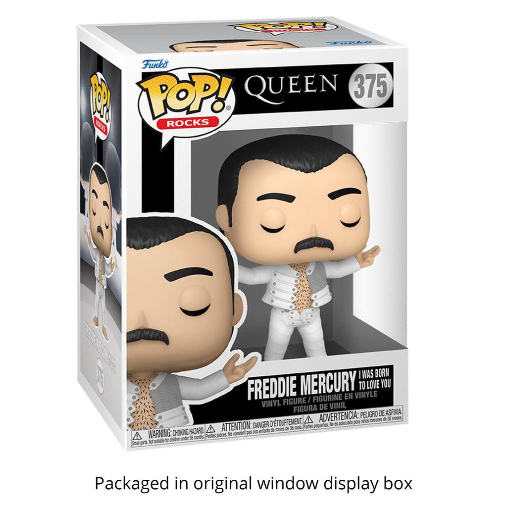 Freddie Mercury "I Was Born to Love You" Funko Pop #375 with Protective Case – Queen Funko Rocks Vinyl Figure Bundle